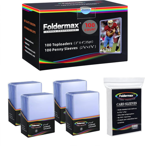 Foldermax 100 Toploaders for Cards,35PT Toploader Card Protector, 3" x 4" Hard Plastic Card Sleeves, Baseball Card Protector, Topload Card Holder for Collectible Trading Cards Sports Cards MTG